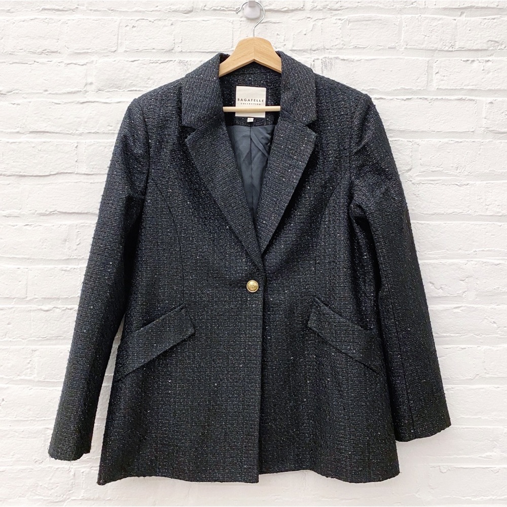 Bagatelle || Tweed‎ One-Button Blazer Jacket Sequined Holiday Party Black Large